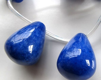 Jade Beads 25 X 18mm Royal Blue Full Smooth Briolettes - 2 Pieces