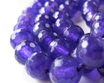 Jade Beads 8mm Violet Purple Faceted Candy Jade Rounds - 12 Pieces