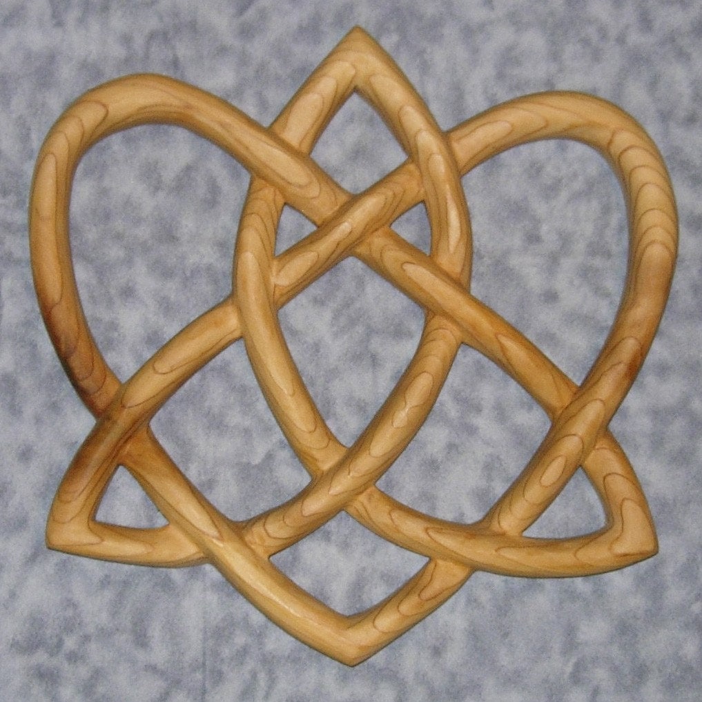 Trinity Love Knot Heart-Shaped Celtic Wood Carving Irish