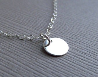 Tiny Sterling Silver Disc Necklace, Initial Disc, Hand Stamped, Personalized Jewelery, Personalized Initial Disc, New Mom Necklace