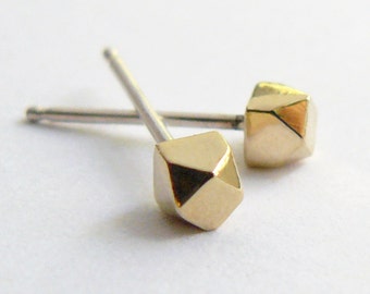 Gold Stud Earrings - Geometric Faceted Gold Studs - Tiny Everyday Earings - Ethical and Eco Friendly Jewelry - Handmade by Hook And Matter