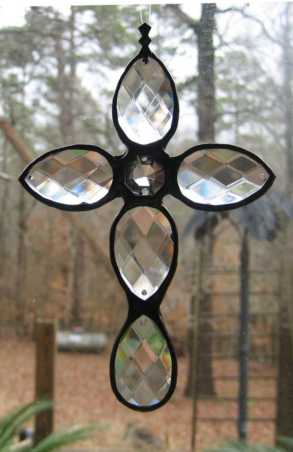 Stained Glass Cross Chandelier Prism Cross Sun Catcher 51/4