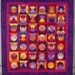 Quilt -- Circles within Diagonal Pieced Blocks in Red, Yellow, Orange, Pink and Purple