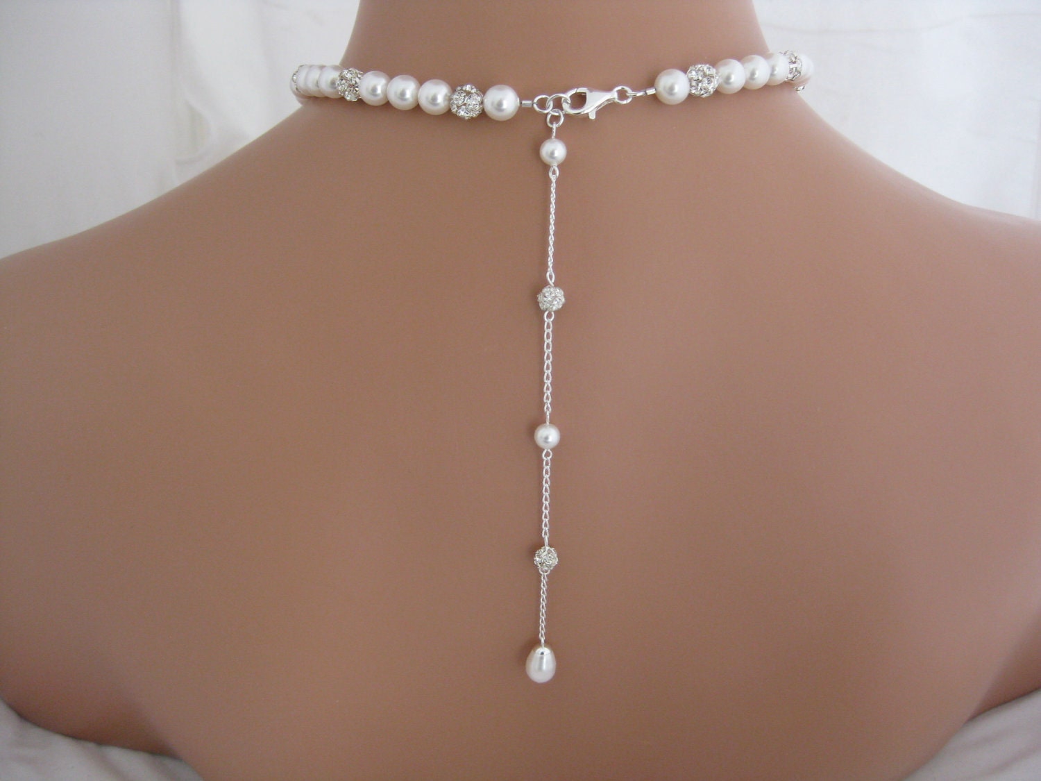 Wedding Jewelry Pearl Backdrop Necklace by Clairesparklesbridal