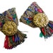 1960s Vintage Shoe Clips in Gold Metallic with Red, Blue and Green Threads and Gold Buttons - also Dress Clips