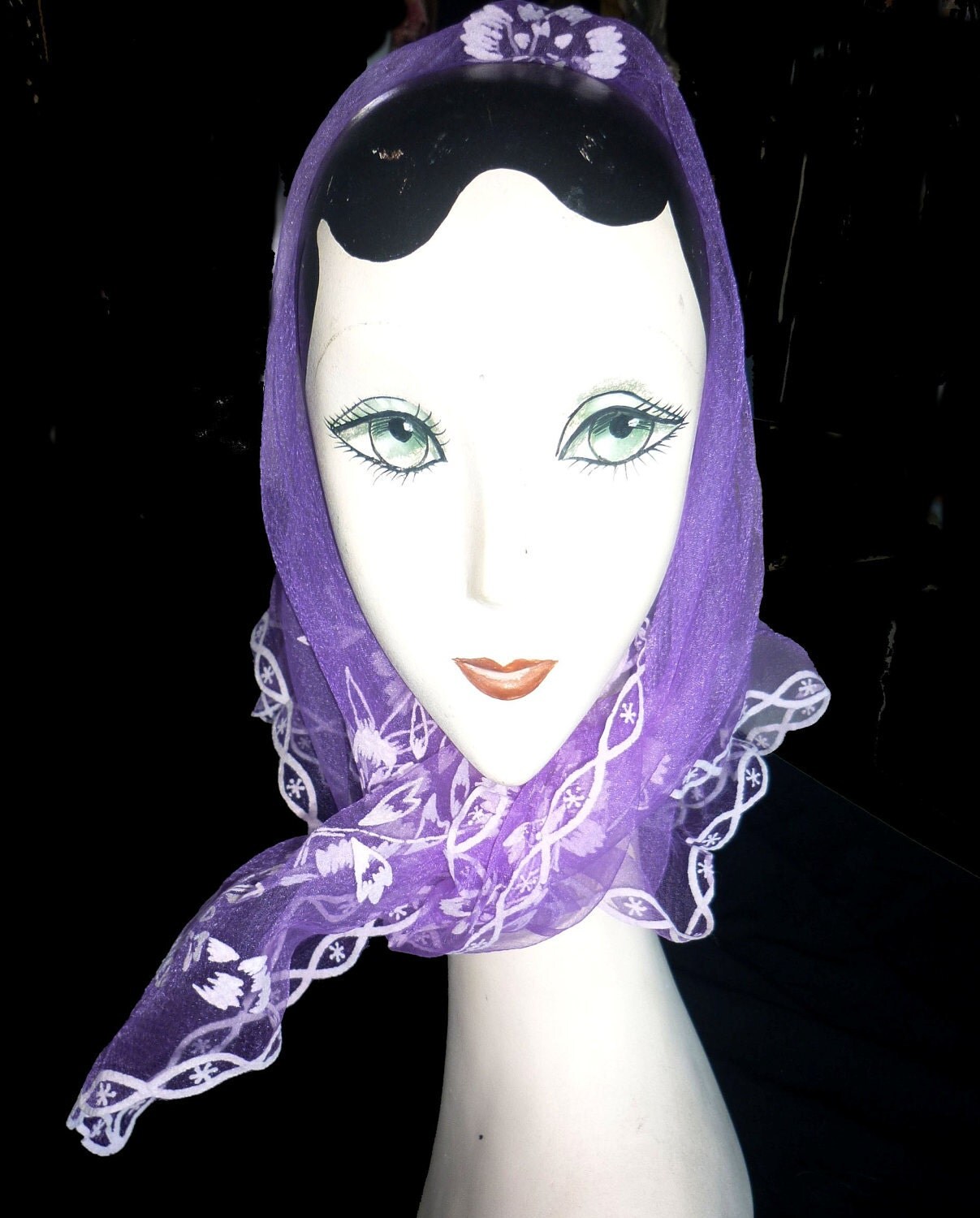 1950's Vintage Head Scarf in Sheer Purple Nylon by VintagePickle