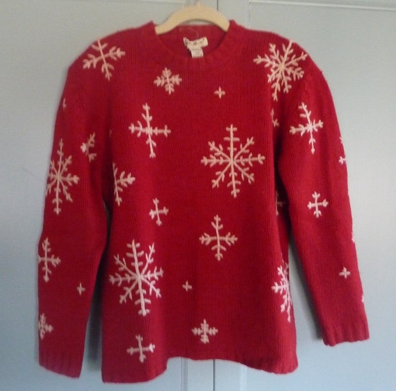 Vintage Snowflake Sweater Red and White Eddie Bauer Wool