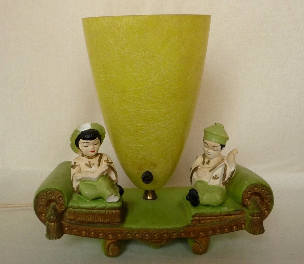 Vintage Asian Chalkware 50s TV Lamp Lime number color key wiring 