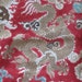 Vintage Floral LINEN Print Fabric - Chinese Dragons