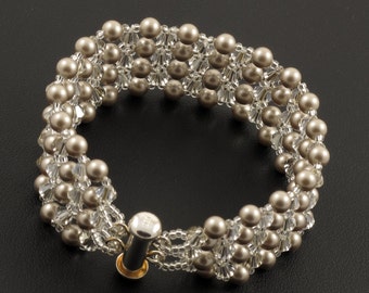 Swarovski Platinum Pearl/Crystal Woven Bracelet - 6 inches