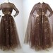 Reserved for Leann Gown & Cape / Brown Tulle Gold Sequins / Long Sleeve Gown / 1980s / Medium B36 W26