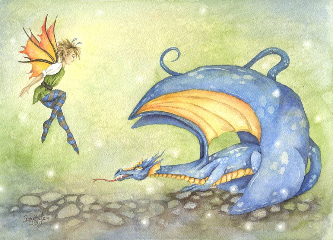 Dragon Art Original Watercolor Painting Teasing The Dragon