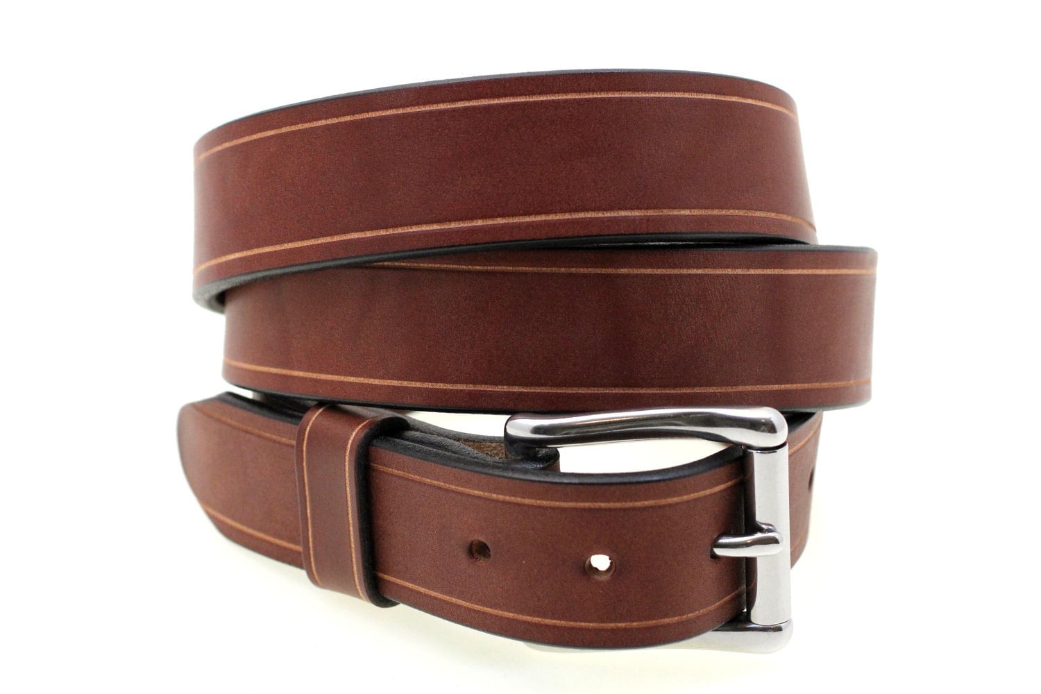1 1/2 Rich Brown Bridle Leather Belt With Saddle Groove