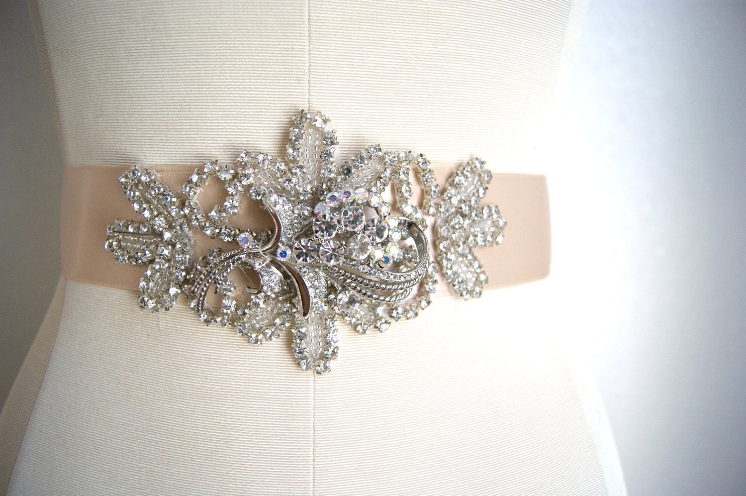 Crystal Bridal Sash with Rhinestone Brooch SYDNEY by VenustBridal