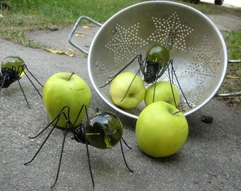 Crisp Green Apple Spider Trio of Repurposed Art