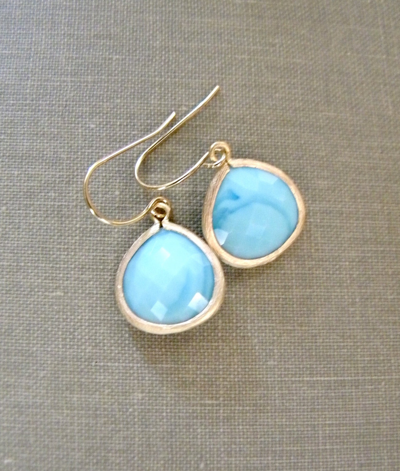 Opaque Turquoise Glass Earrings. Gold. by ikeandco on Etsy