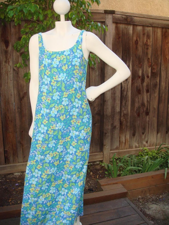 Turquoise Floral Beach Maxi Sundress size small.Long floor