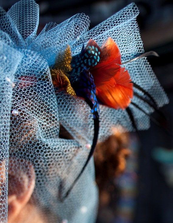 Bird of Paradise Bridal Headpiece in Orange and Blue