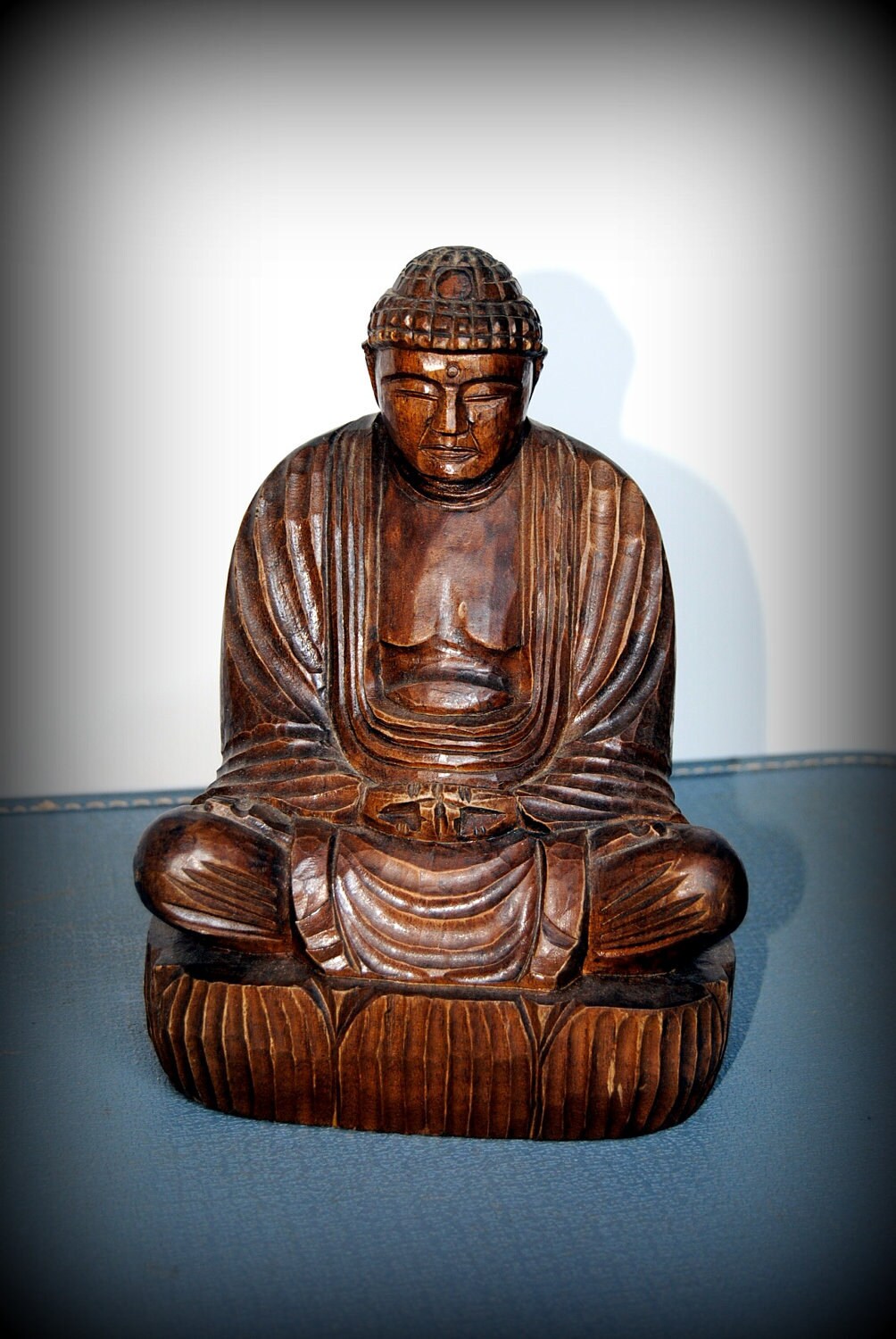 Vintage Carved Wood Buddha Statue
