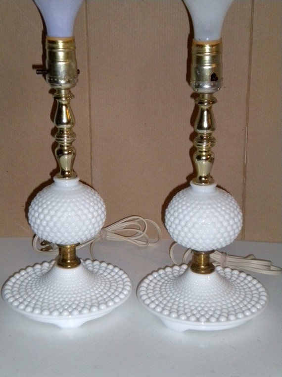 Pair  of lamps Glass milk Milk glass by pair Table Vintage GreenerWorldVintage of Lamps