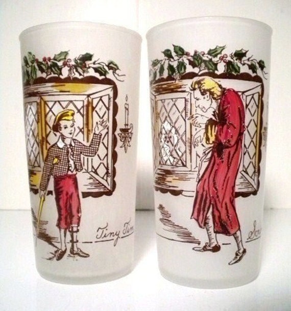 Vintage Hazel Atlas Frosted Glasses Charles Dickens Characters