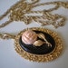Vintage 70s Avon Pink Rose Cameo & Mirror Pendant/ Long Necklace