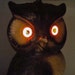 Vintage Ceramic Owl Table Lamp with Glowing Orange Eyes and Original Shade