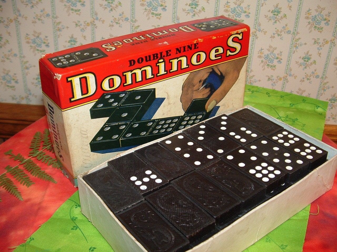 SALE Vintage Double Nine Dominoes by Halsam by buybackthefarm