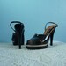 Vintage 70s Platform Heels. Peeptoe. Black and Gold. Slingbacks. Deadstock High Heel Shoes. Size 8 1/2