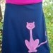 Navy Blue Knit Skirt with Hand Painted Pink Cat - Waist 28 to 34