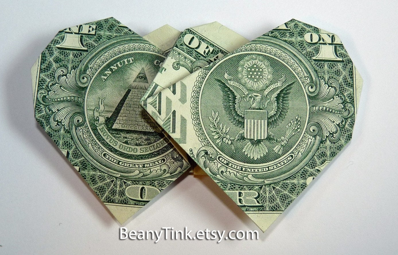 Dollar Origami Double Valentine Heart Side by Side by BeanyTink