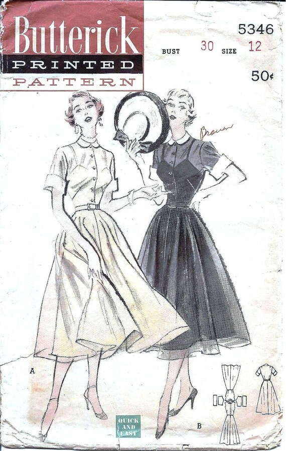 1950s Shirtwaister  Dress  Vintage Sewing Pattern  by ErikawithaK