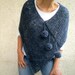 Women Poncho with Pom pom in Dark Gray Blue Tunic Sweater