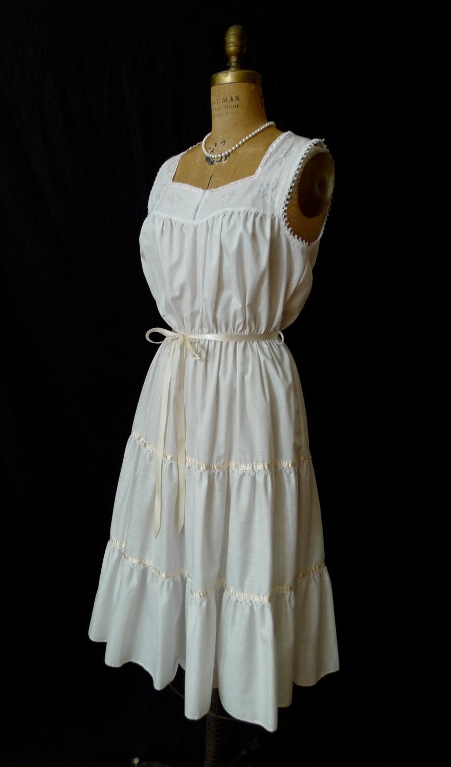 Vintage 70s White Peasant Dress with by SpoonbreadVintEdge on Etsy