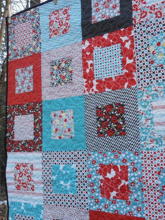 Hello Betty Retro Lap Quilt red aqua brown pattern also