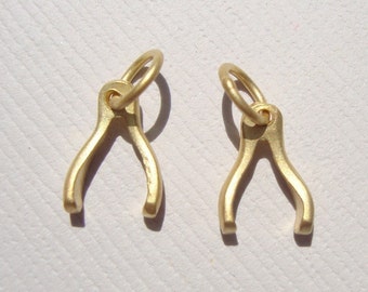 2 pcs, 24K Gold Vermeil Sterling Silver Tiny Wishbone Good Luck Charm