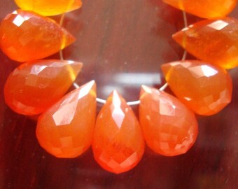 6 pcs, 10-11x7-8mm, Beautiful Carnelian, Mandarin Orange, Faceted Teardrop Briolette - Wonderful Fall Color