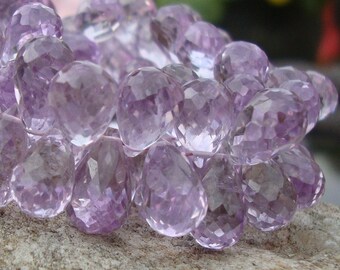 10pcs, 7-8x5mm, Genuine Pink Amethyst Micro Faceted Teardrop Briolette