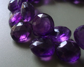 African Royal Purple Amethyst Faceted Heart Briolette, 9-10mm, 4 pcs