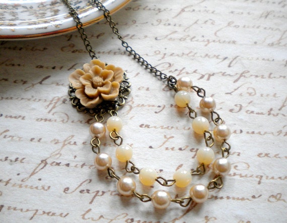 Rustic Wedding Jewelry Beadwork Pearl Bridesmaid Necklace