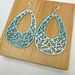 Light Blue Teardrop Earrings, Laser Cut Wood Earrings, Wooden Tear Drop Dangle Earrings, Ombre Jewelry