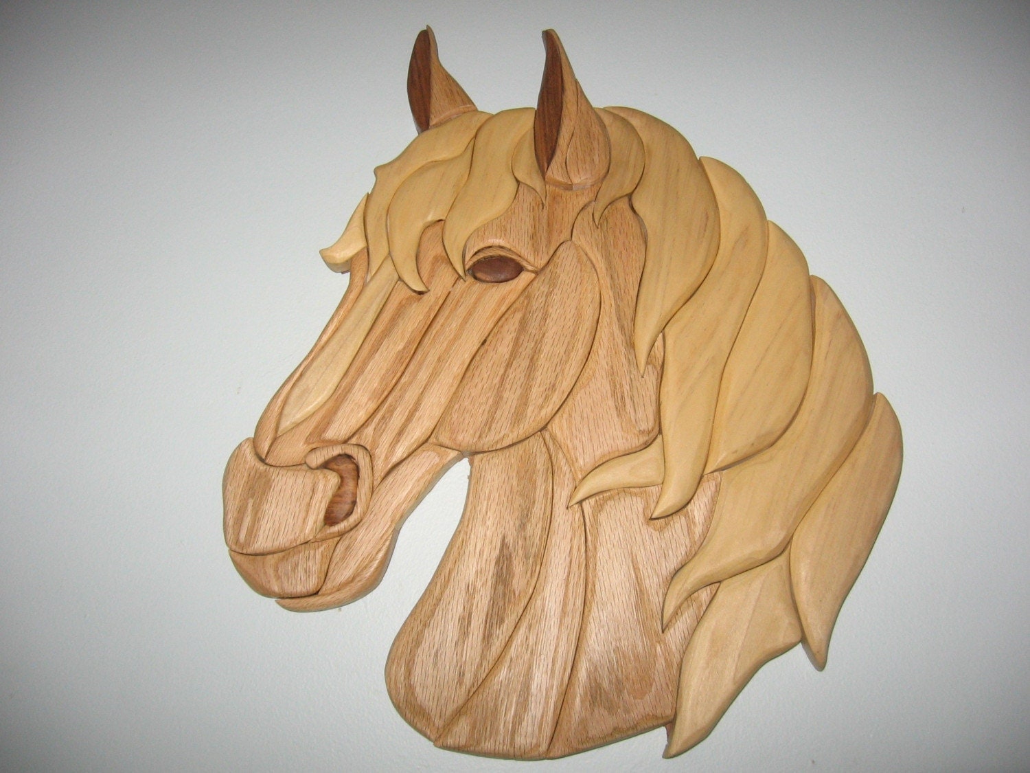 Horse Head light handmade Intarsia wood art wall by 