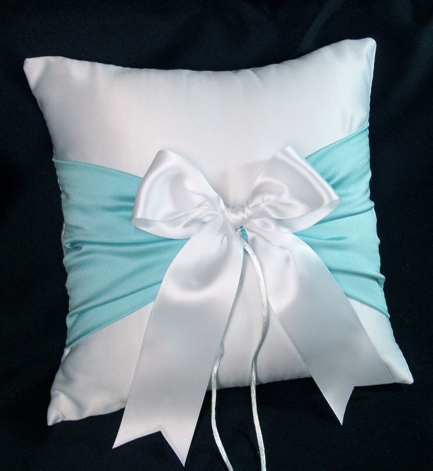 Tiffiny Blue Accent White or Ivory Wedding Ring Bearer Pillow