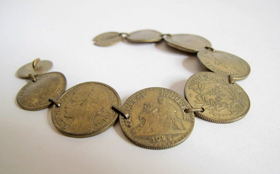 Vintage Early 1940s French Coin Bracelet by RaleighVintage on Etsy