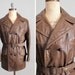 Vintage 1970s MENS Leather Coat : 70s Brown Leather Pea Coat Men Menswear
