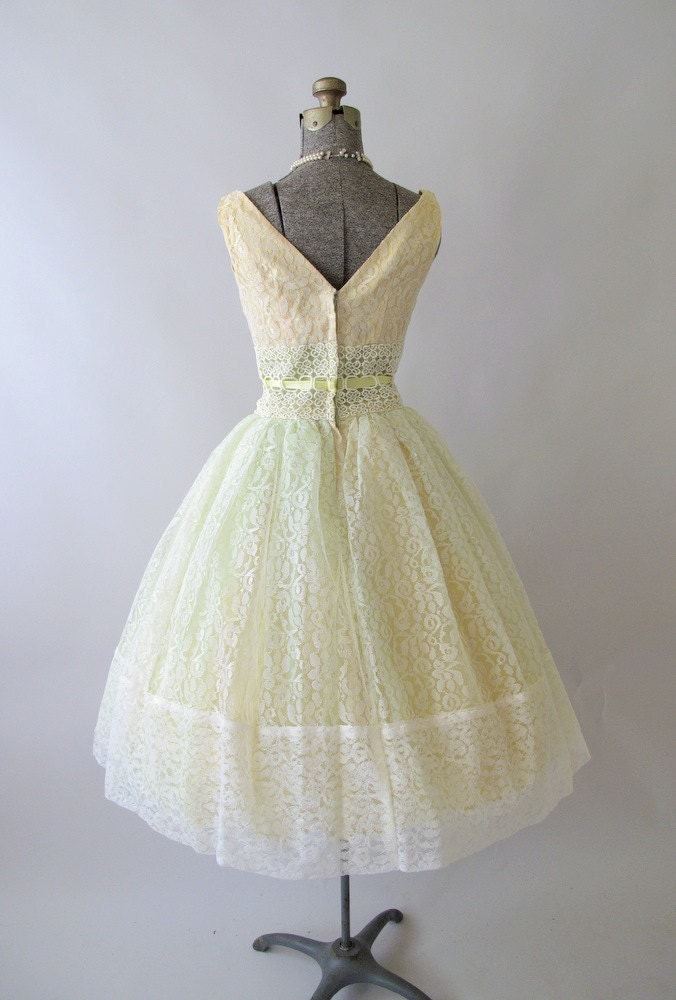 Vintage 1960s Lemon Lime Prom Dress