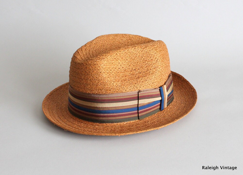 Vintage 1960s Hat 50s 60s MENS Straw Fedora