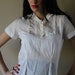 40s Cotton Blouse White Lace Cinched Waist Shirt Dainty Ethereal Layering Piece Size Small-Medium sm med md (0-2-4-6)