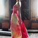 LAST CHANCE 50s Silk Chiffon Evening Gown Long Train Cinched Waist Sash Pink Cream Wedding Party Prom Night Maxi Dress Size Small sm (0-2-4)