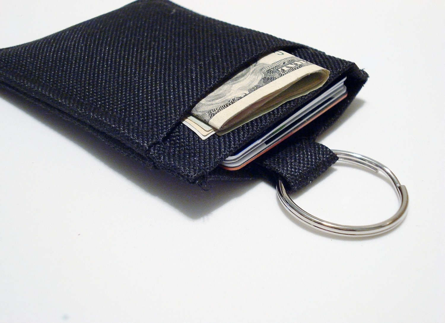 Pocket Wallet Pouch Key Ring Keychain Minimalist Solid Black